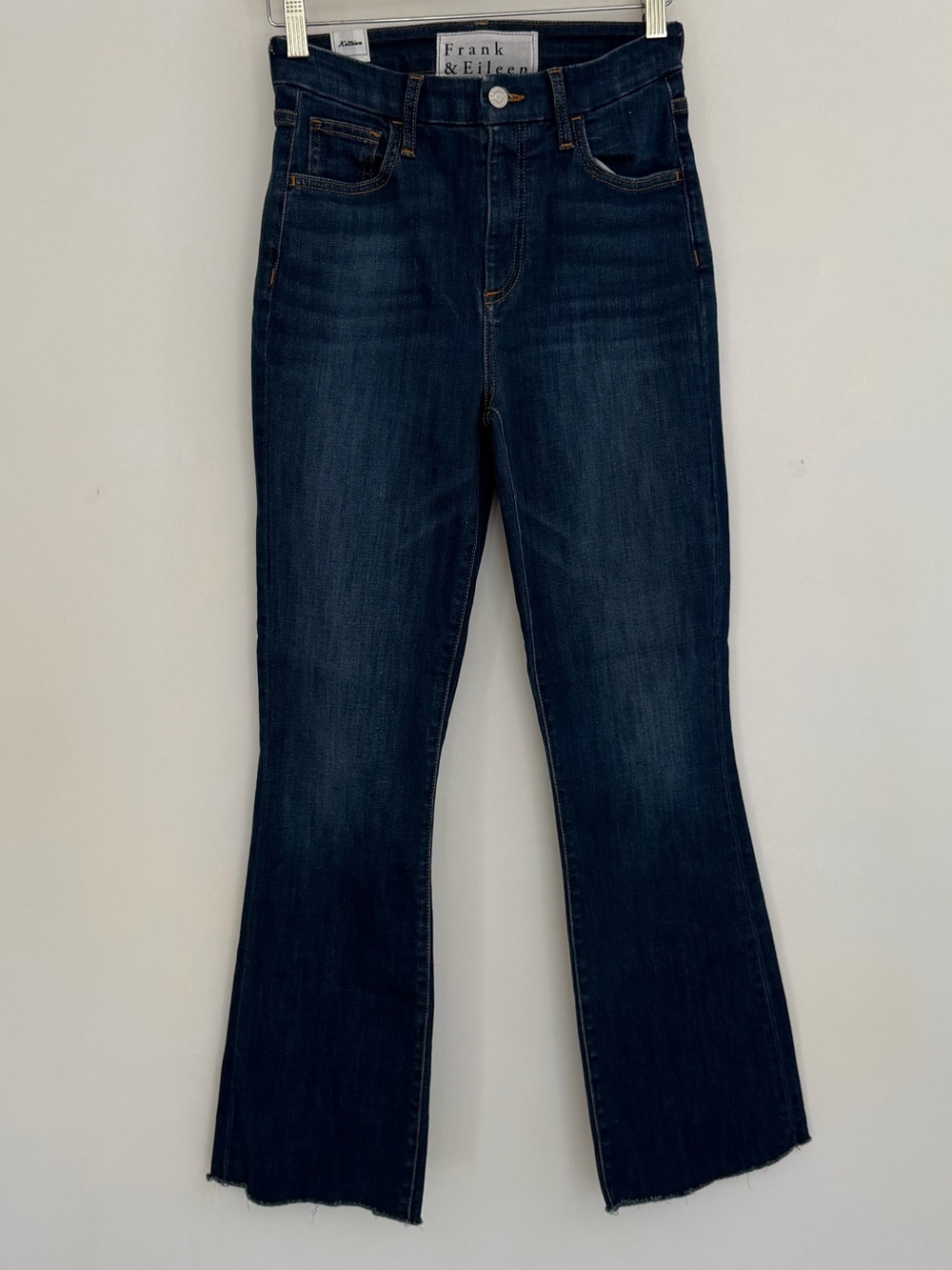 Frank & Eileen "Killian" Dark Blue Wash High Rise Raw Hem Crop Flare Denim Jean